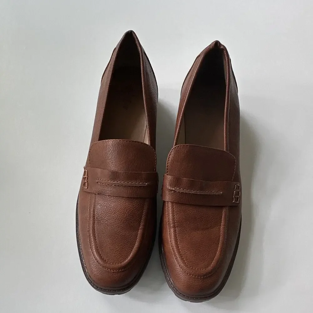 Style & Co Womens Wandaa Dress Loafers 11 M Brown Slip-On Toe Strap Accent EUC
